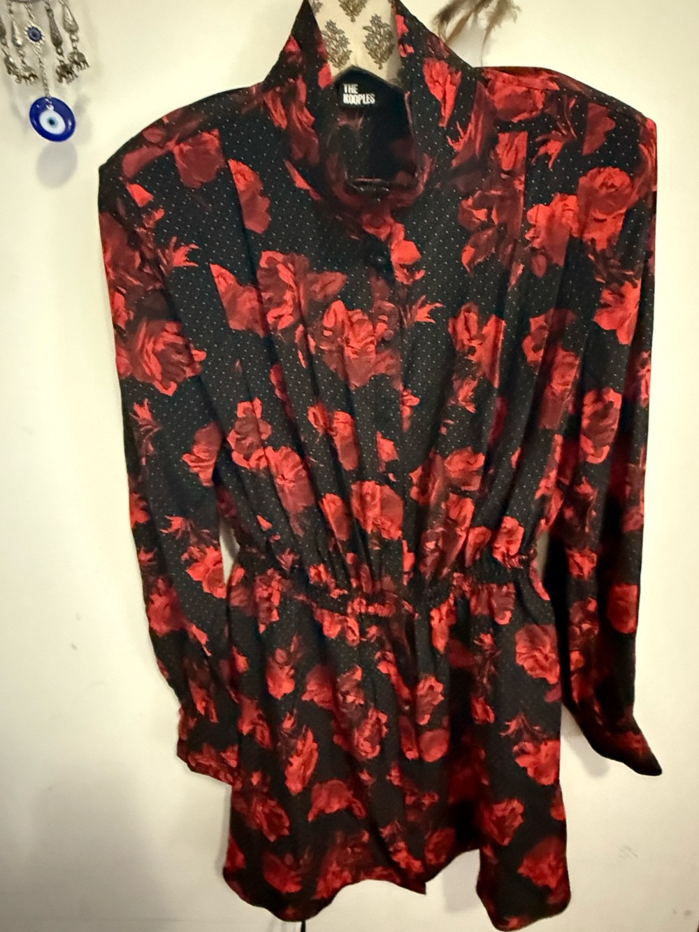 NWT The Kooples Black Red Floral Silk Mini Dress Size 2